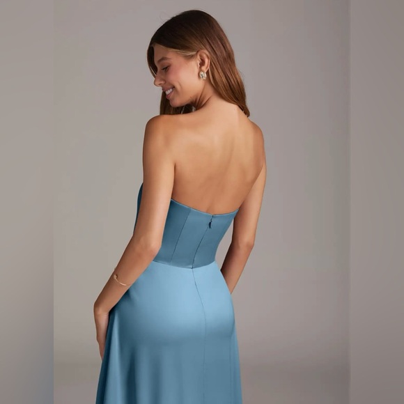 Azazie Wren Stretch Satin Dress- Steel Blue - Picture 5 of 11